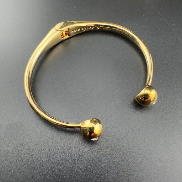 Kate Spade Gold tone Rhinestone Crystal Clamp Torque Cuff Bracelet - Picture 2 of 5